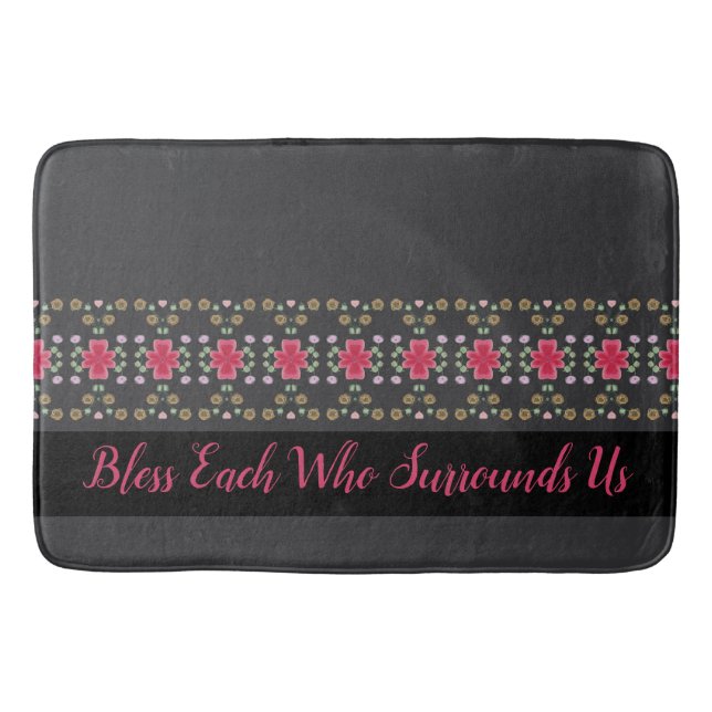 Artsy Fuchsia Pink Floral Accent With Green Bath Mat (Front)