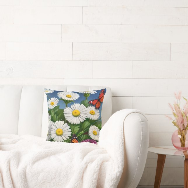 Artsy Fun Daisies And Butterflies Cushion (Couch)