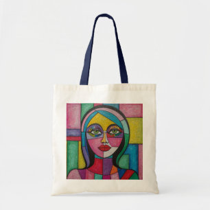 Artsy Fun Whimsical Modern Abstract Face Colourful Tote Bag