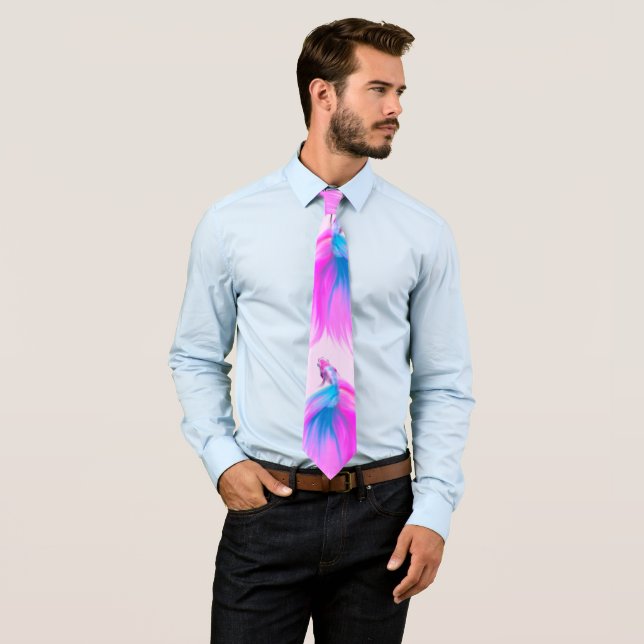 Artsy Girly Neon Pink Blue Painted Betta Fish Tie (In Situ)