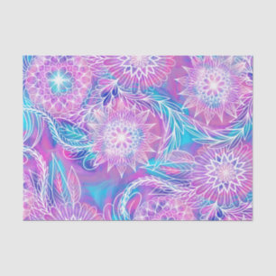 Artsy Girly Purple Aqua Floral Drawn Illustration Tissue Paper