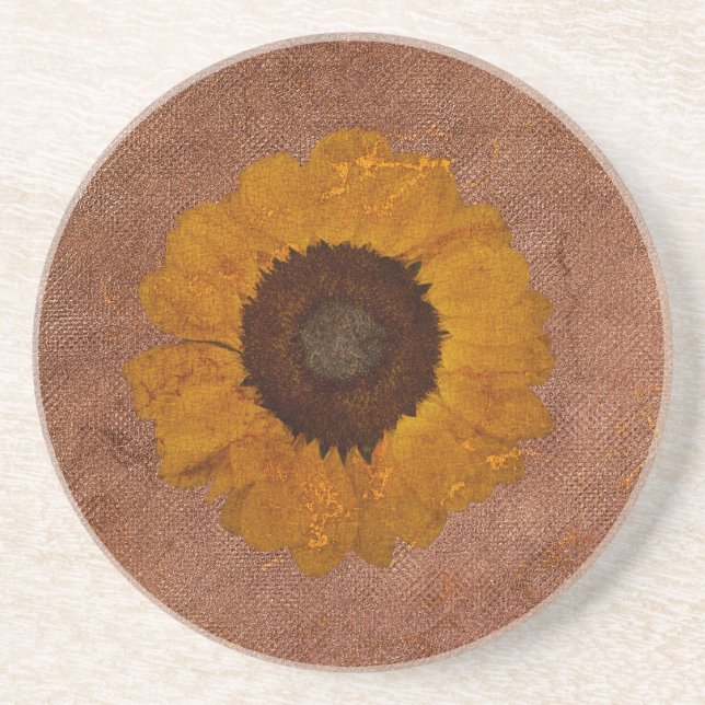Artsy Golden Bronze Sunflower Coaster (Front)