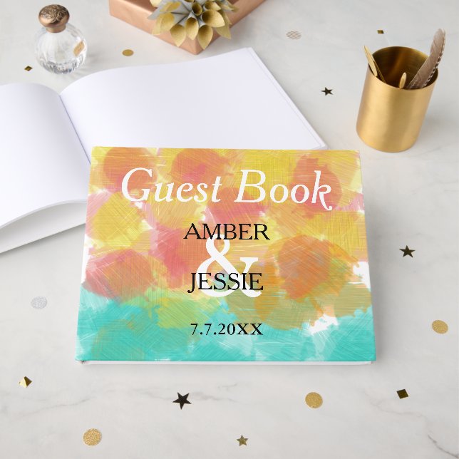 Artsy Gouache Wedding Monogram Guest Book (Front Open)