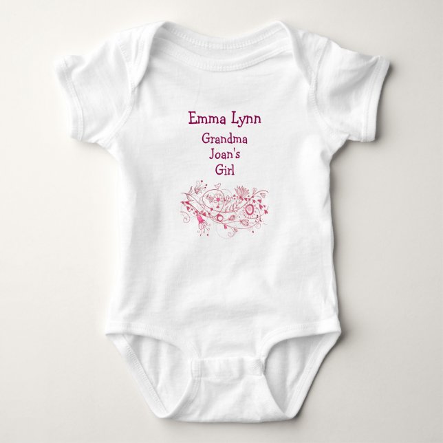 Artsy Grandma's Girl Flowers Hearts Personalise Baby Bodysuit (Front)