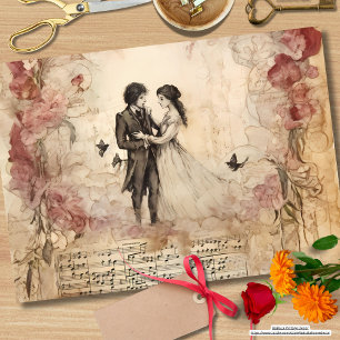 Artsy hand drawn rustic background dating couple tissue paper