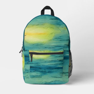 Artsy hand painted watercolor ocean Blue Printed Backpack