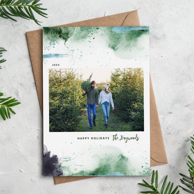 Artsy Happy Holidays 3 Photo Holiday Card (Creator Uploaded)