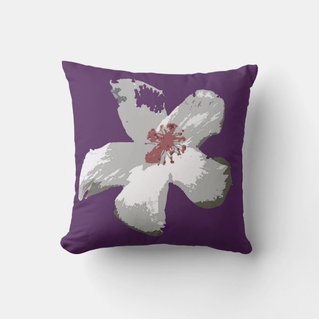 Artsy Hibiscus Flower Cotton Throw Pillow (Front)