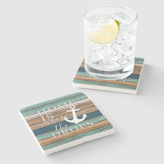 Artsy Home is Where the Anchor Drops Word Art Stone Coaster (Side)