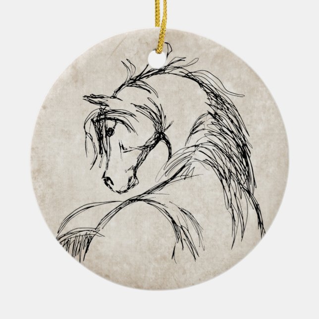 Artsy Horse Head Sketch Ceramic Tree Decoration (Front)