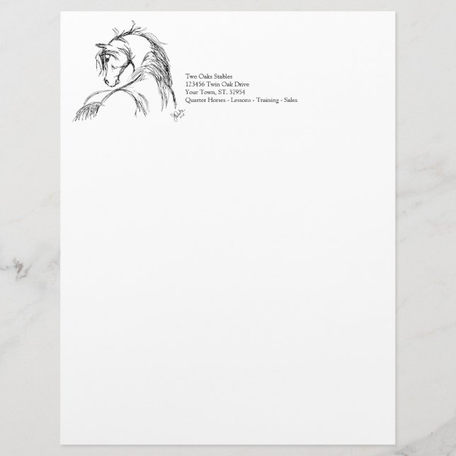 Artsy Horse Head Sketch Customized Letterhead (Front)