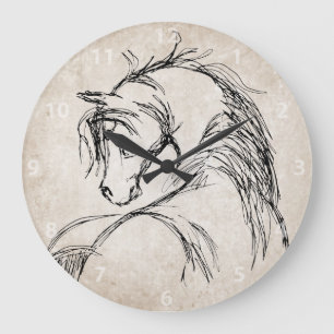 Artsy Horse Head Sketch Large Clock