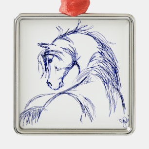 Artsy Horse Head Sketch Metal Ornament