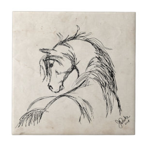 Artsy Horse Head Sketch Tile
