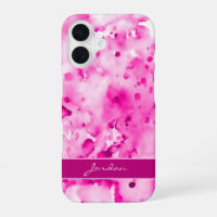 Artsy Hot Pink Watercolor Paint Splatters w/ Name
