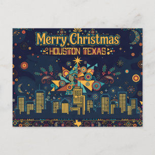 Artsy Houston, Texas, Merry Christmas Postcard