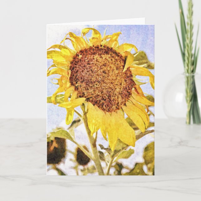 Artsy Impressionist Sunflower Note Card (Front)