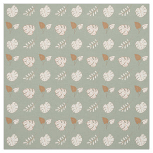 Artsy Leaf Pattern Cream Brown Sage Green Fabric