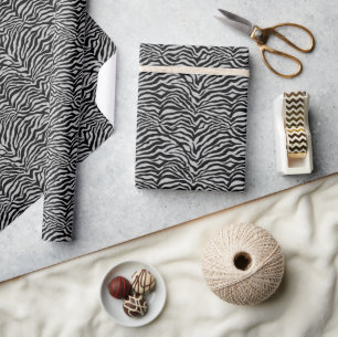 Artsy Light Grey Black Funky Zebra Print Pattern Wrapping Paper