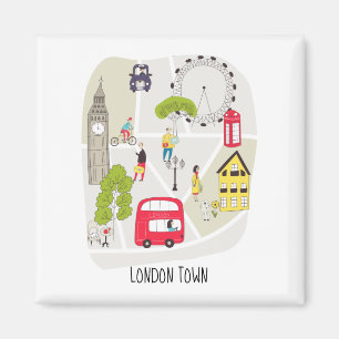 Artsy Map London England landmarks Characters Magnet