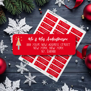 Artsy Merry Christmas Tree Elegant Return Address Label