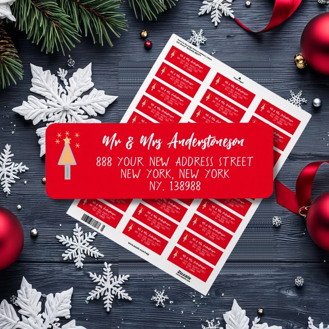 Artsy Merry Christmas Tree Elegant Return Address Label (Bright and cheerful address labels.)