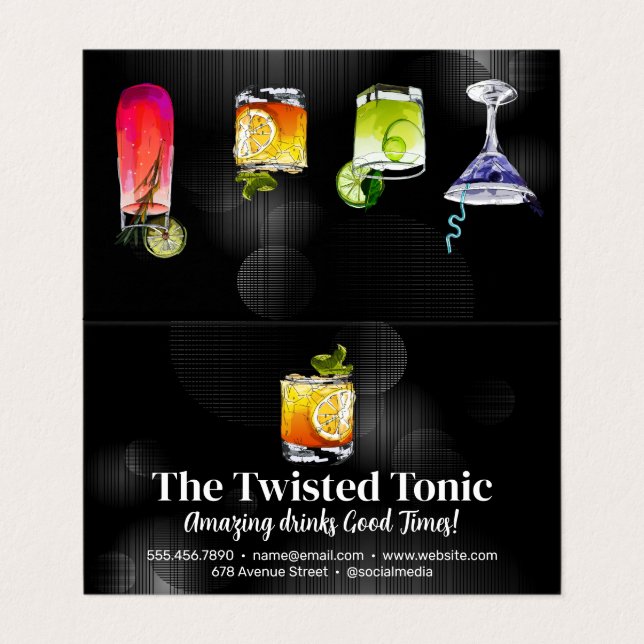 Artsy Mixed Cocktail Drinks Business Card (Outside Unfolded)