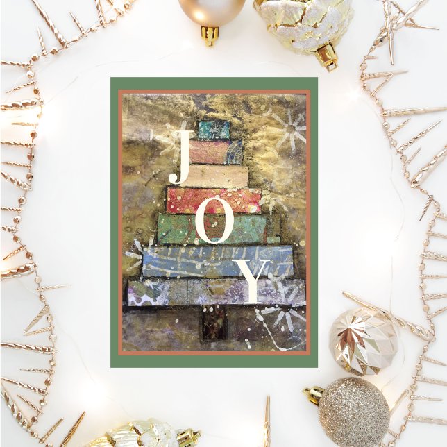 Artsy Mixed Media Christmas Tree Joy Holiday Card (Creator Uploaded)