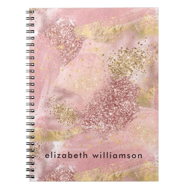 Artsy Modern Abstract Blush Pink Glitter Paint Notebook (Front)