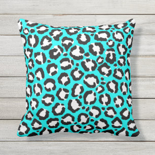 Artsy Modern Cyan Blue Leopard Animal Print Cushion