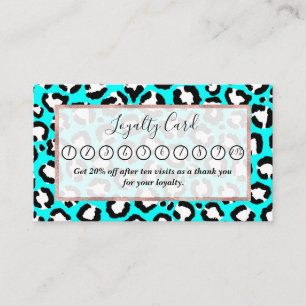 Artsy Modern Cyan Blue Leopard Animal Print Loyalty Card