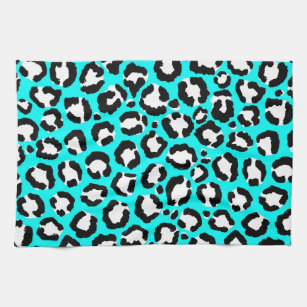 Artsy Modern Cyan Blue Leopard Animal Print Tea Towel