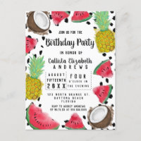 Artsy Modern Fruit Polka Dots Watercolor Birthday