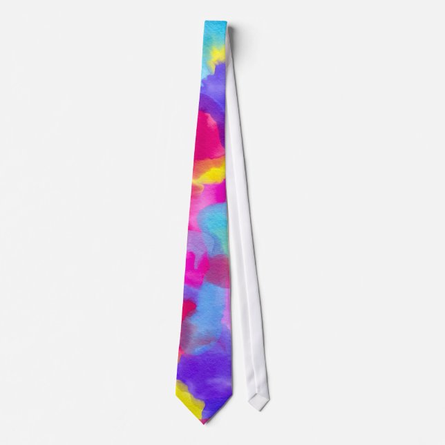 Artsy Modern Neon Colorful Rainbow Watercolor Tie (Front)