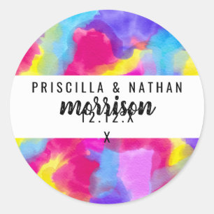 Artsy Modern Neon Colourful Rainbow Watercolor Classic Round Sticker