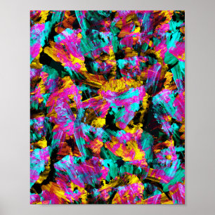 Artsy Modern Neon Colours Black Abstract Paint Art Poster