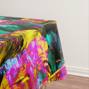 Artsy Modern Neon Colours Black Abstract Paint Art Tablecloth