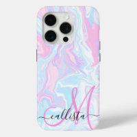 Artsy Modern Pink Blue Marble Swirl Pattern