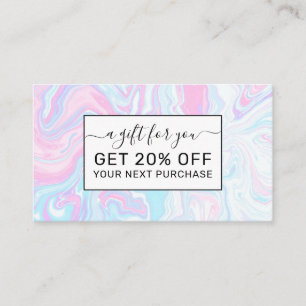 Artsy Modern Pink Blue Marble Swirl Pattern Discount Card