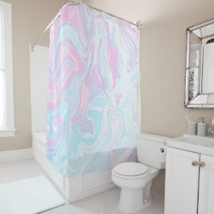 Artsy Modern Pink Blue Marble Swirl Pattern Shower Curtain