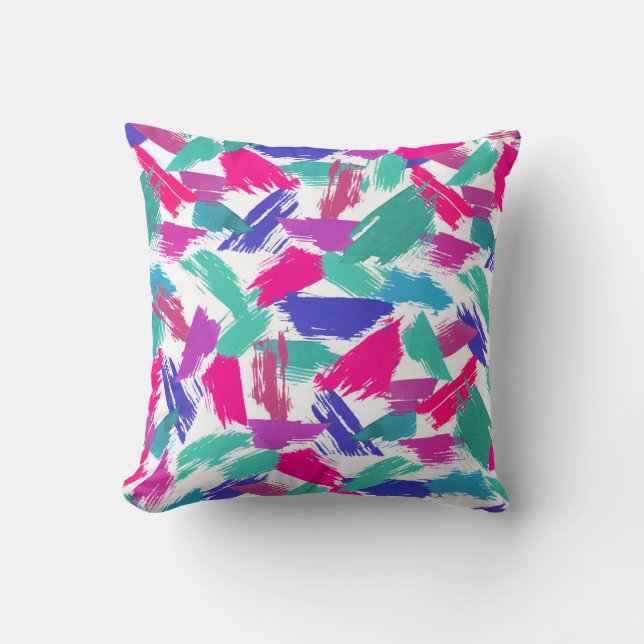 Artsy Modern Pink Teal Purple Brushstroke Collage Cushion (Front)