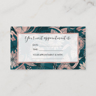Artsy Modern Rose Gold Emerald Green Flowers Appointment Card