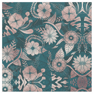 Artsy Modern Rose Gold Emerald Green Flowers Fabric