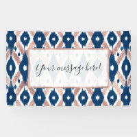 Artsy Modern Rose Gold Navy Blue Ikat Geo