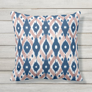 Artsy Modern Rose Gold Navy Blue Ikat Geo Cushion
