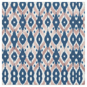 Artsy Modern Rose Gold Navy Blue Ikat Geo Fabric