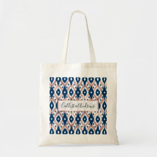 Artsy Modern Rose Gold Navy Blue Ikat Geo Tote Bag