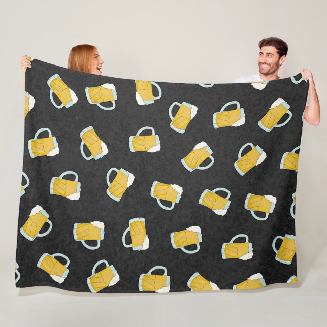 Artsy Modern Yellow Black Watercolor Beer Steins Fleece Blanket (In Situ)