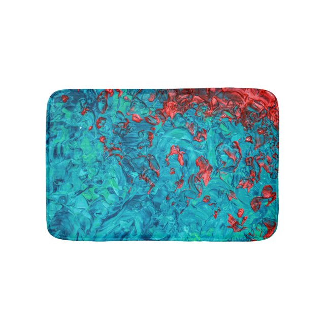 Artsy Neon Orange Teal Green Acrylic Painting Bath Mat (Front)
