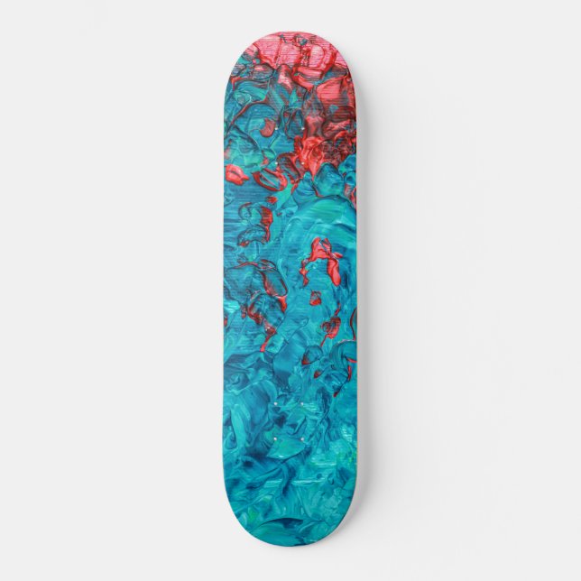 Artsy Neon Orange Teal Green Acrylic Painting Skateboard (Front)